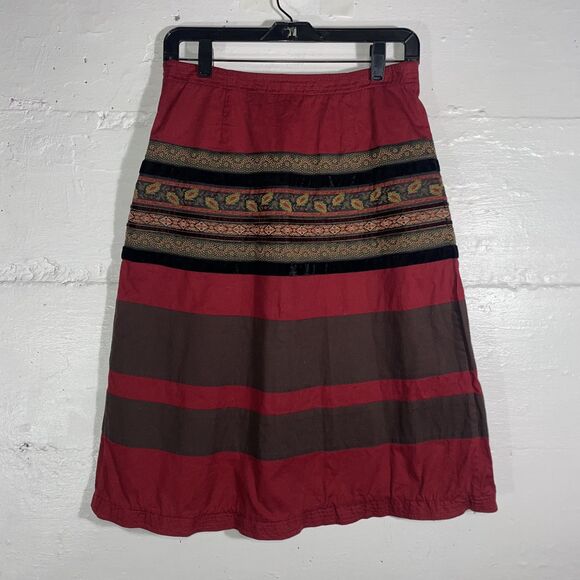 Vintage Harold’s Boho Ribbon Stripe Midi Skirt Size 4 100% Cotton Embroidered - Picture 8 of 11
